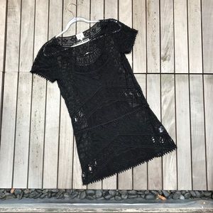 LIV Black Eyelet Lace Line Short Sleeve Mini Dress